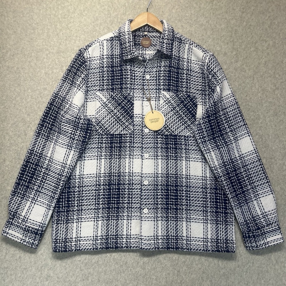 Common People Men's Navy White Check Overshirt Jacket Button Front Size L NWT